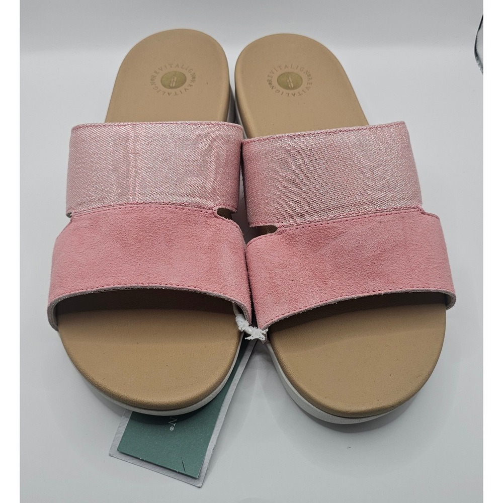 Revitalign Dawn Shimmer Pink Slide Sandals Women 12D Wide Orthopedic Comfort NEW